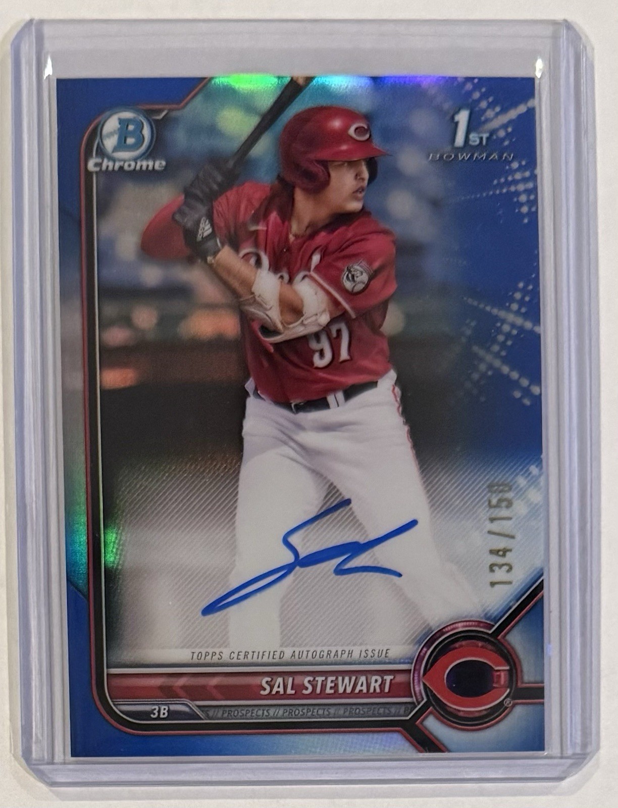 2022 Bowman Draft Chrome 1st Blue Refractor AUTO /150 Sal Stewart #CDA-SS Reds