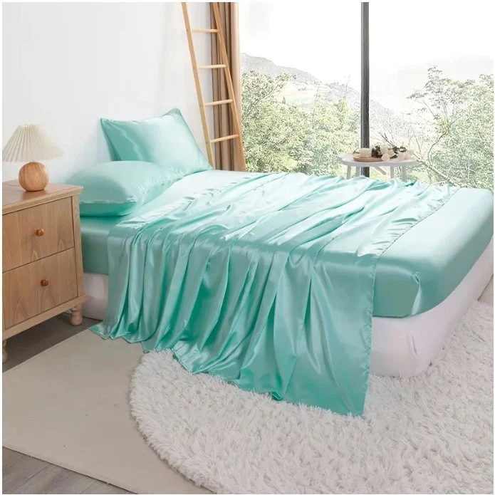 Juego de sábanas de satén de refrigeración 4 piezas, resistente al encogimiento, resistente a la decoloración Foto 2 de 4