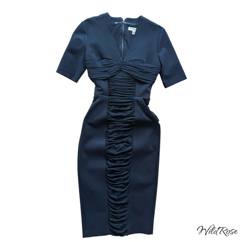 Abito a tubino Burberry nero con inserto increspato e pannello TG 6