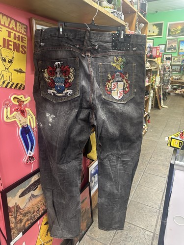 Vintage Y2K Deadstock Akademiks Baggy Embroidered Crest Jeans Hip Hop Style 42