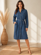 VTG Neiman Marcus Oscar de la Renta Women's Denim dress belt pockets snaps M/L