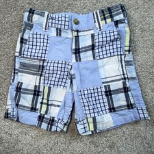Janie and Jack Boys Blue Plaid Patchwork Cotton Shorts Toddler Preppy Size 3
