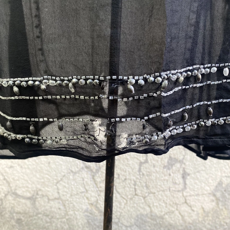 Antique 1920s Art Deco Great Gatsby Black Silk Chiffon Beaded Flapper Dress M - Image 3 of 4