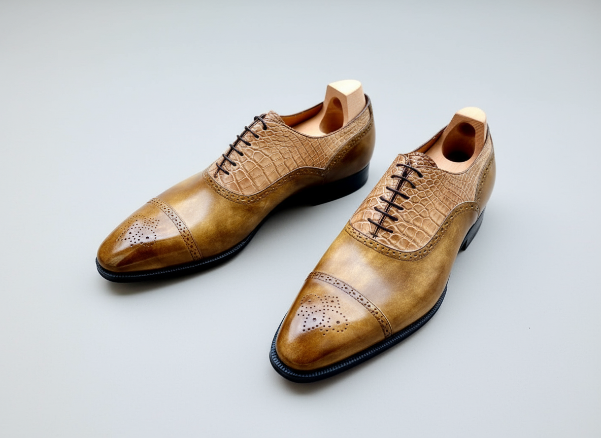 Maison Koly X Enzo Bonafe Oxfords Khaki Museum Crocodile  john Lobb dustbags