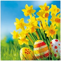 20 Servietten Eggs Among Daffodils Ostereier Narzissen Blumen Garten 33X33Cm
