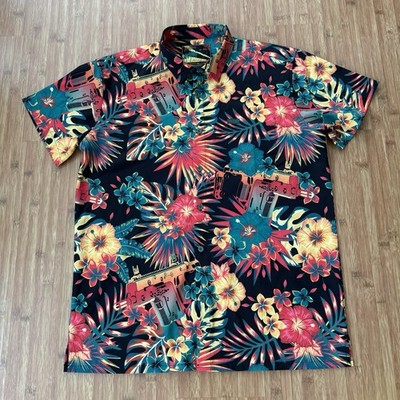 Retro Rifle Bliss Vector V2 Button Down Shirt Mens XL Black Yellow Red Floral