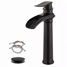 Waterfall Single Hole Single Handle Tall Spout Bathroom Vessel Sink Faucet with