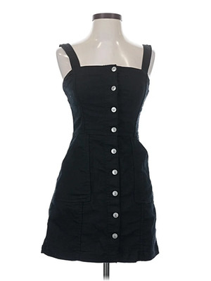 H&M Divided Women's Black Mini Dress Overall Front Button with Pockets (Size XS)