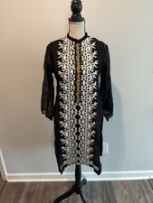 Agha Noor Kurta Kameez Tunic Black Embroidered Beaded Women  s Small Sheer Sleeve