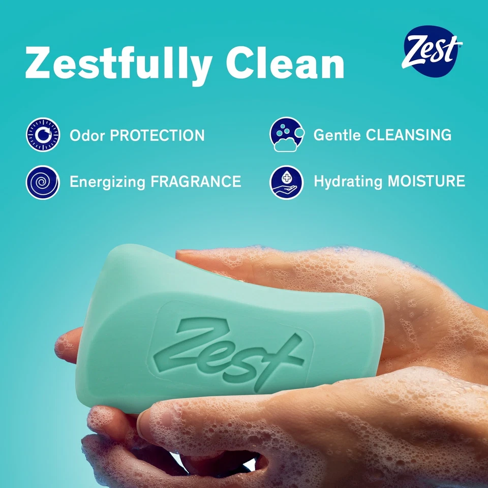 Zest Deodorant Bar Soap, Hydrating Moisture for All Skin Types, Aqua, 4 oz, 8 Ba - Image 4 of 4