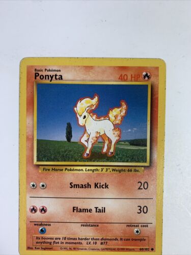 Ponyta 60/102 Pokemon Card Vintage Unlimited Base Set WOTC - Picture 3 of 6