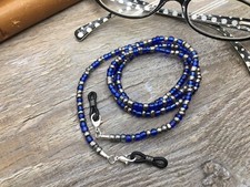 Homemade Eyeglasses Mask Lanyard Beautiful Royal Blue/Silver 4mm Beads unisex