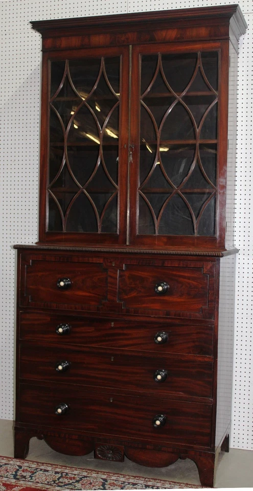 Antigua librería federal americana llama caoba secretaria inserciones marfil C1790 Foto 3 de 4