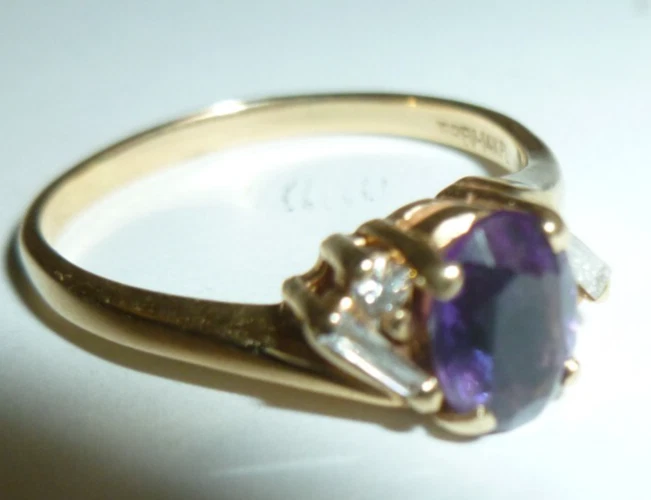 Anel vintage Harold Freeman assinado 14K diamante ametista 2,42 g tamanho 7 - Imagem 3 de 4