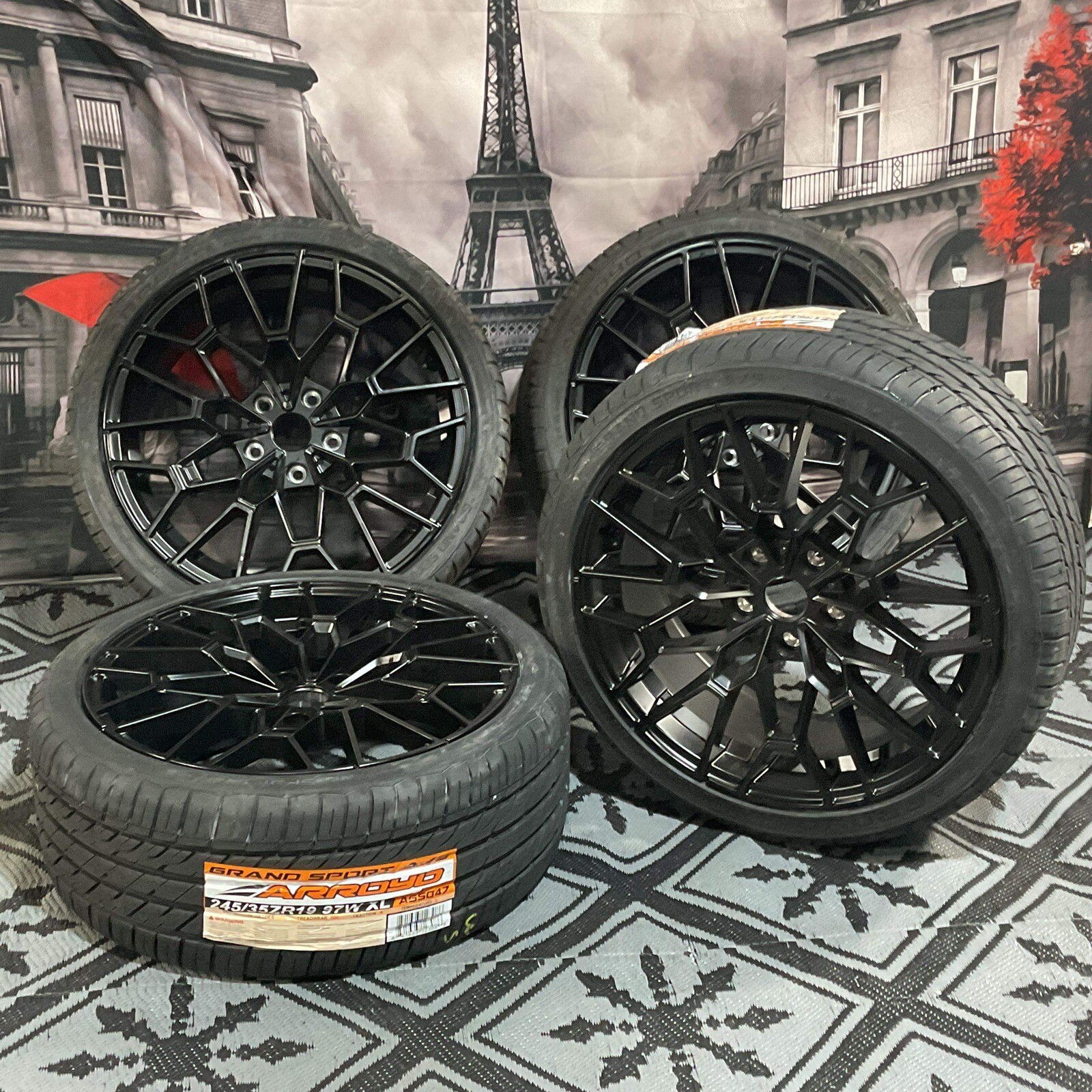 (Set of 4) 19" STAGGERED Black Wheels and tires 5x120 FOR BMW 3 4 5