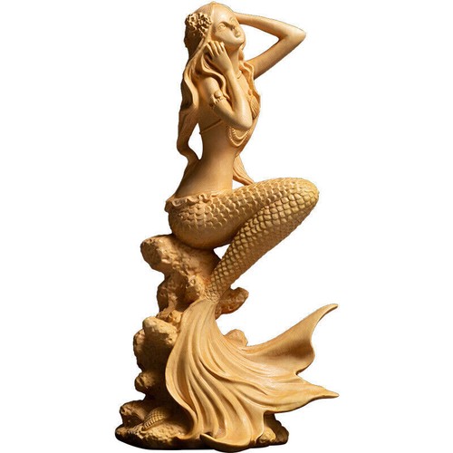 19x9x6.5 Cm Carved Boxwood Carving : Beautiful Mermaid - Picture 2 of 6