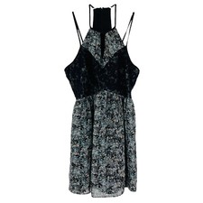 BCBGeneration Floral Lace Dress Black Strappy Pockets High Neckline Womens 8
