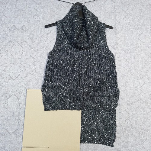 Sheike Chunky Knit Sleeveless Tunic Sweater Vest M Charcoal Turtleneck Layering - Picture 3 of 16