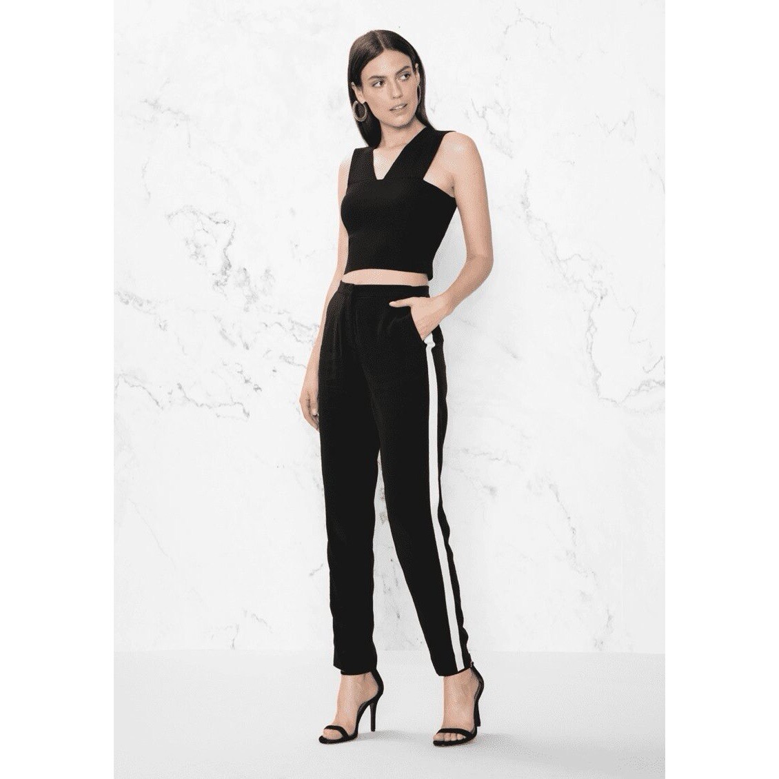 ALTRA & Other Stories Pantalone Pantalone Nero Bianco Taglia 4 Racer Striscia Laterale Dritto