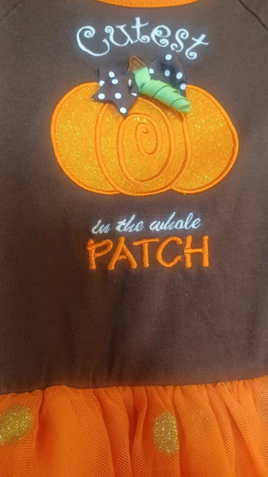 Vestido de calabaza marrón naranja de Halloween para niños pequeños talla 3T lindo en el parche Foto 3 de 4