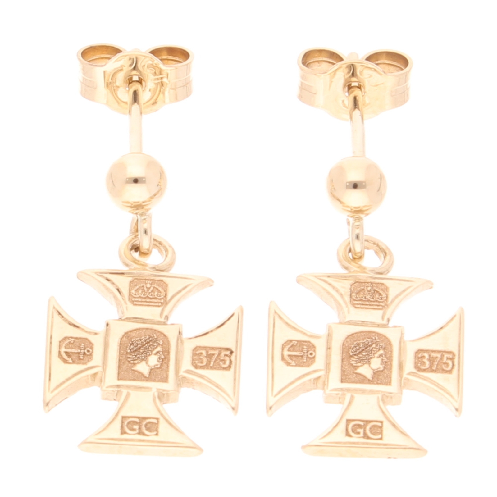 9Carat Yellow Gold The Jubilee Cross Stud Dangle Earrings (9x16.5mm)