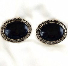 Vintage Oval Black Gold Tone Filigree Shoe/Scarf Clips Buckles - 2  x 1 1/2  