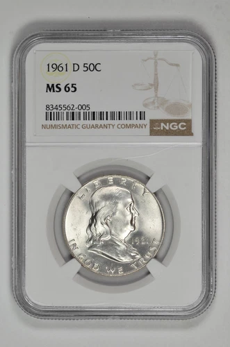 1961 D 50C Silver Franklin Half Dollar NGC MS 65 White with New Holder