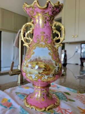 Brown Westhead Moore Windsor castle. Hand Painted Pink Rose  Gold Plate J. Ellis