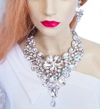 Necklace Choker Earring Set Rhinestone Crystal Clear