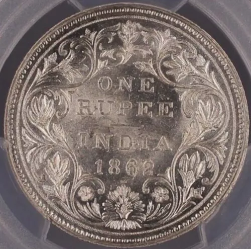 1862B India Rupee. S&W-4.100, J/2, 1/2. Very Rare. NGC UNC Cleaned