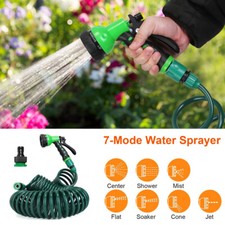 25/49/65FT Flexible Coil Garden Hose with Spray Nozzle Water Sprayer Outdoor