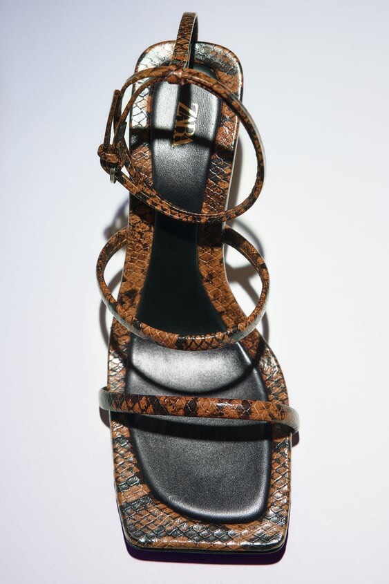 Zara-Brown Snakeskin Double Strap Real Leather Sandals High Heels Uk Size