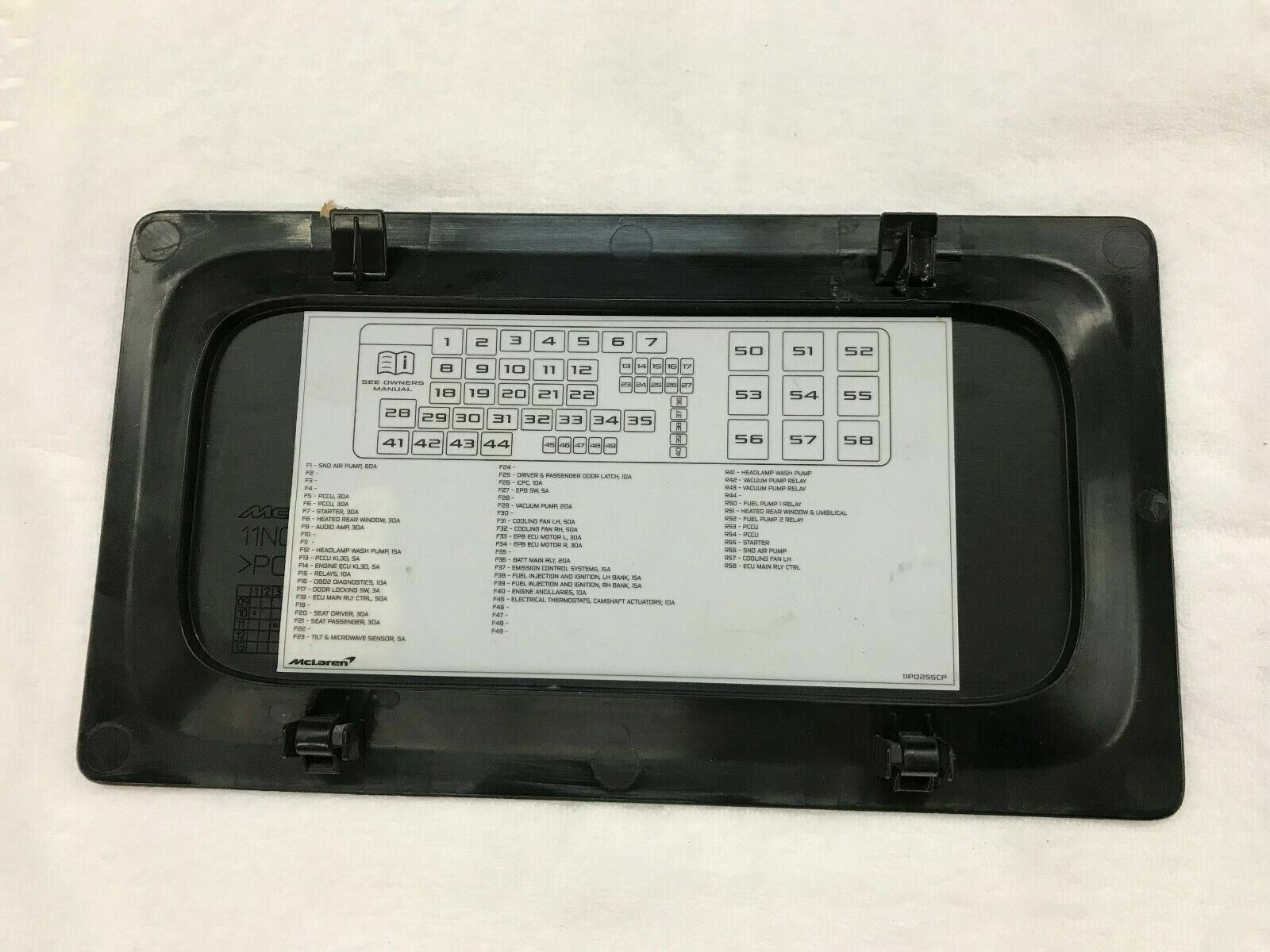 MCLAREN MP4-12C OWNERS MANUAL PLATE COVER DIAGRAM OEM 11P0255CP