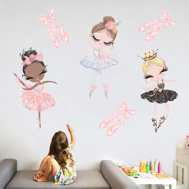 Ballet Dancer Wall Sticker Kids Rooms Cartoon Girl Wall Stickers