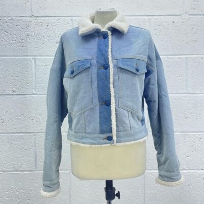 BLUE DENIM JACKET BORG COLLAR THICK LINED COAT