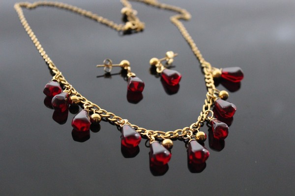Alternate view of Pomegranate Jewelry Set 18k Gold Plated With Resin Charms
