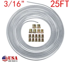 25 Ft Zinc Steel Brake Line Tubing Kit 3/16" OD Roll Coil With All Size Fittings