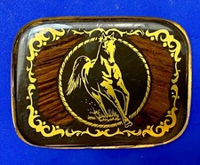 Running Mustang Horse Harmony Metals Inlaid Wood Brass Vintage Belt Buckle