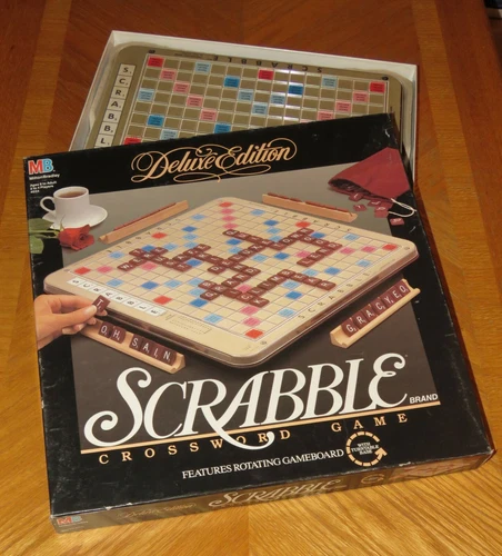 Scrabble Deluxe Game - Vintage 1989 Milton Bradley maroon tiles turntable board