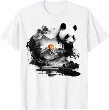 Panda Landscape Sun Animal Print Art Panda T-Shirt