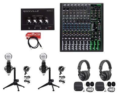 2-Person Podcast Podcasting Recording Kit w/Mackie ProFX12 v3 Mixer+Desk Stands