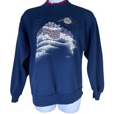 Vintage Christmas Cat Sweatshirt Reindeer XMas Lights Holiday Graphics Jerzees