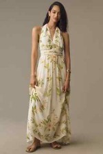 NWT $258 Farm Rio x Anthropologie V-Neck Floral Chiffon Maxi Dress M Medium
