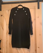 J CREW Wool Blend Black Sweater Dress Sz XS & Small Rhinestone Button Detail