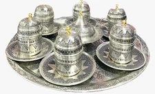 Turkish Coffee Expresso Coffee Cup & Saucer Set Copper & Porcelain