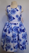 Girls Nannette White Blue Rose Floral Wedding Party Dress 6X