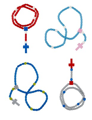 Lot of 4 Children's Kid's Boy's Girl's Building Block Rosary Set Blue Red Pink