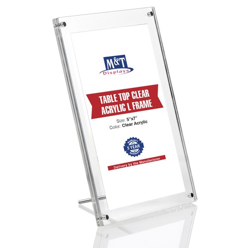 Clear Acrylic L Photo Frame 5x7" Sign Holder Portrait/Landscape Desktop Stand - Picture 2 of 26