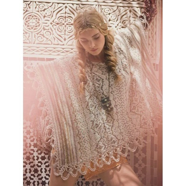 Poncho Free People Casablanca Capa Suéter Lana Seda Lino Mezcla Alpaca S Boho Foto 4 de 4