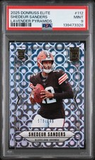 2025 PANINI DONRUSS ELITE LAVENDER PYRAMIDS #112 SHEDEUR SANDERS 578/649 PSA 9